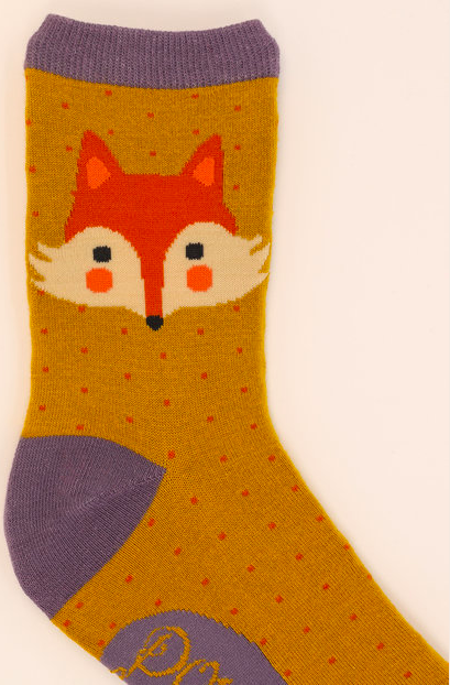 Cheeky Fox Face Ankle Socks - Mustard