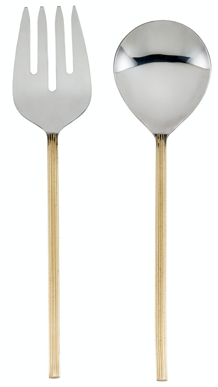 Salad Servers with Rib Handle- Gold
