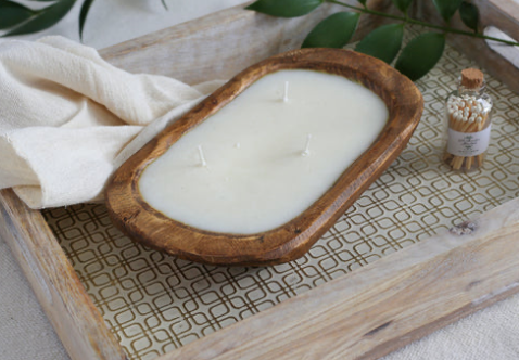 Eucalyptus Lavender Candle Reclaimed wood bowl