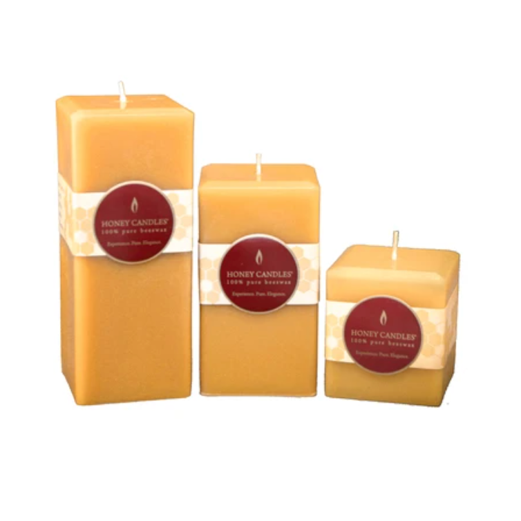 Natural Square Pillar Beeswax Candle 3"