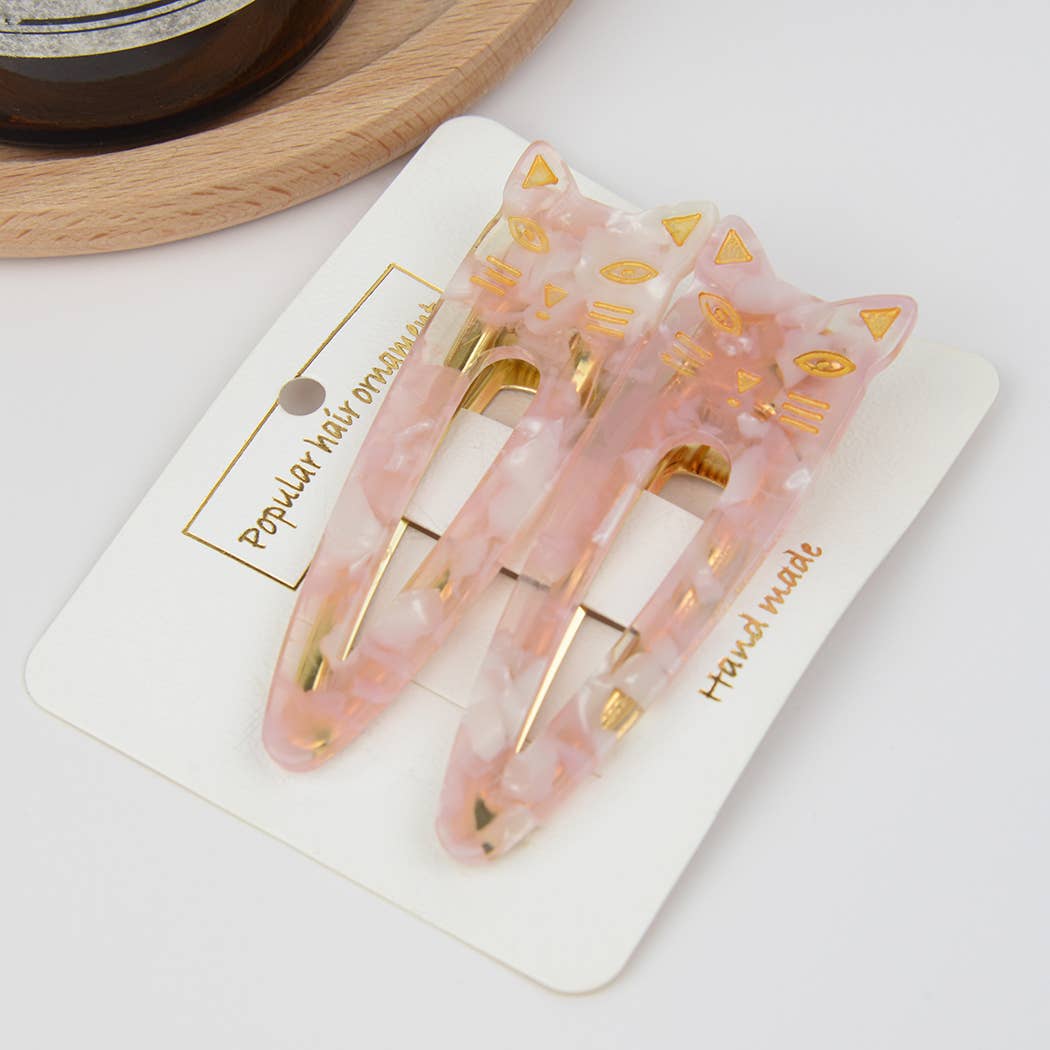 Cat Acetate Hair Clips Set Of 2, Eco-Friendly: LightPink