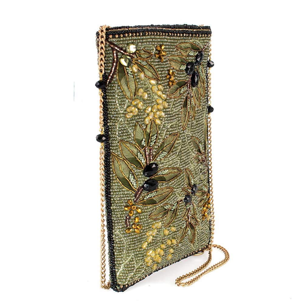 Olive Branch Beaded and Embroidered Crossbody Phone Bag
