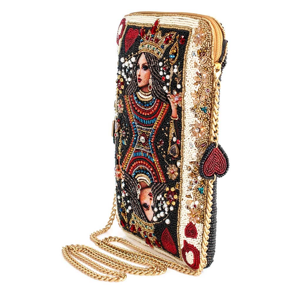 The Queen Beaded Queen Playing Card Crossbody Clutch