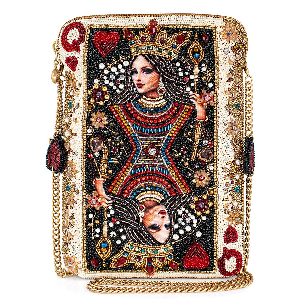 The Queen Beaded Queen Playing Card Crossbody Clutch