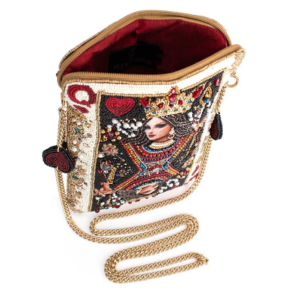 The Queen Beaded Queen Playing Card Crossbody Clutch