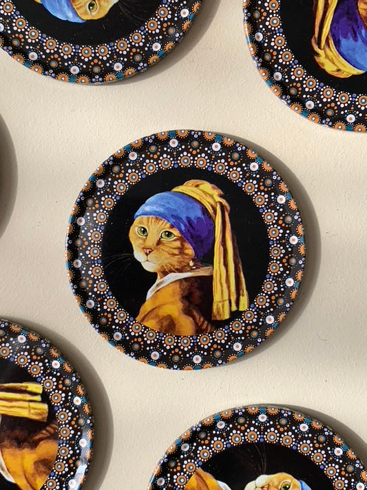 Kitty with a Pearl Earring Coaster