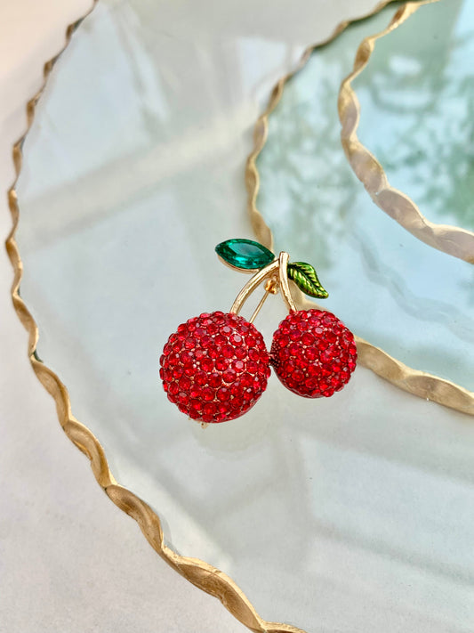 Jewelled Cherry Brooch Pin