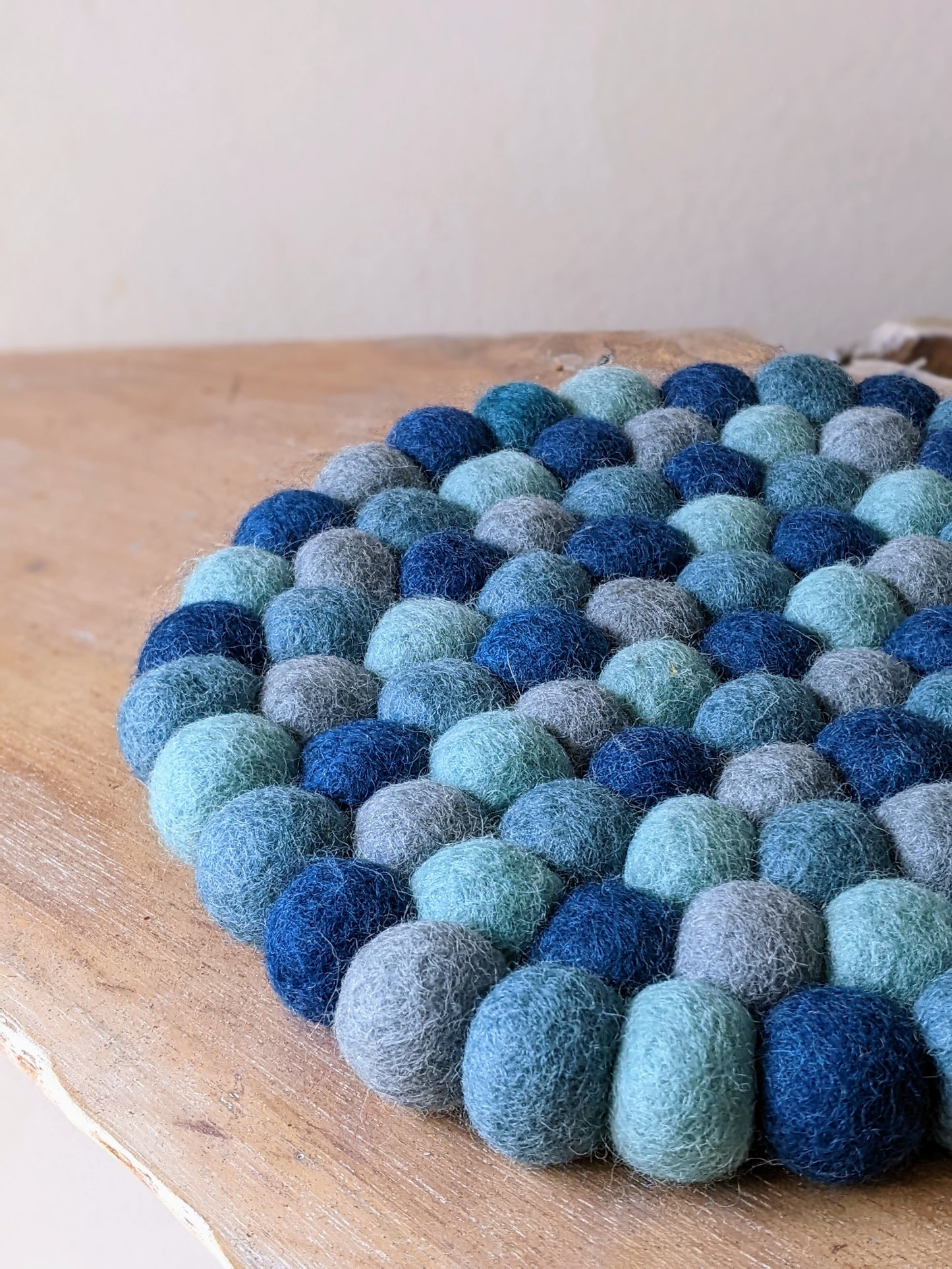 Felt Ball Trivet - Blue hues