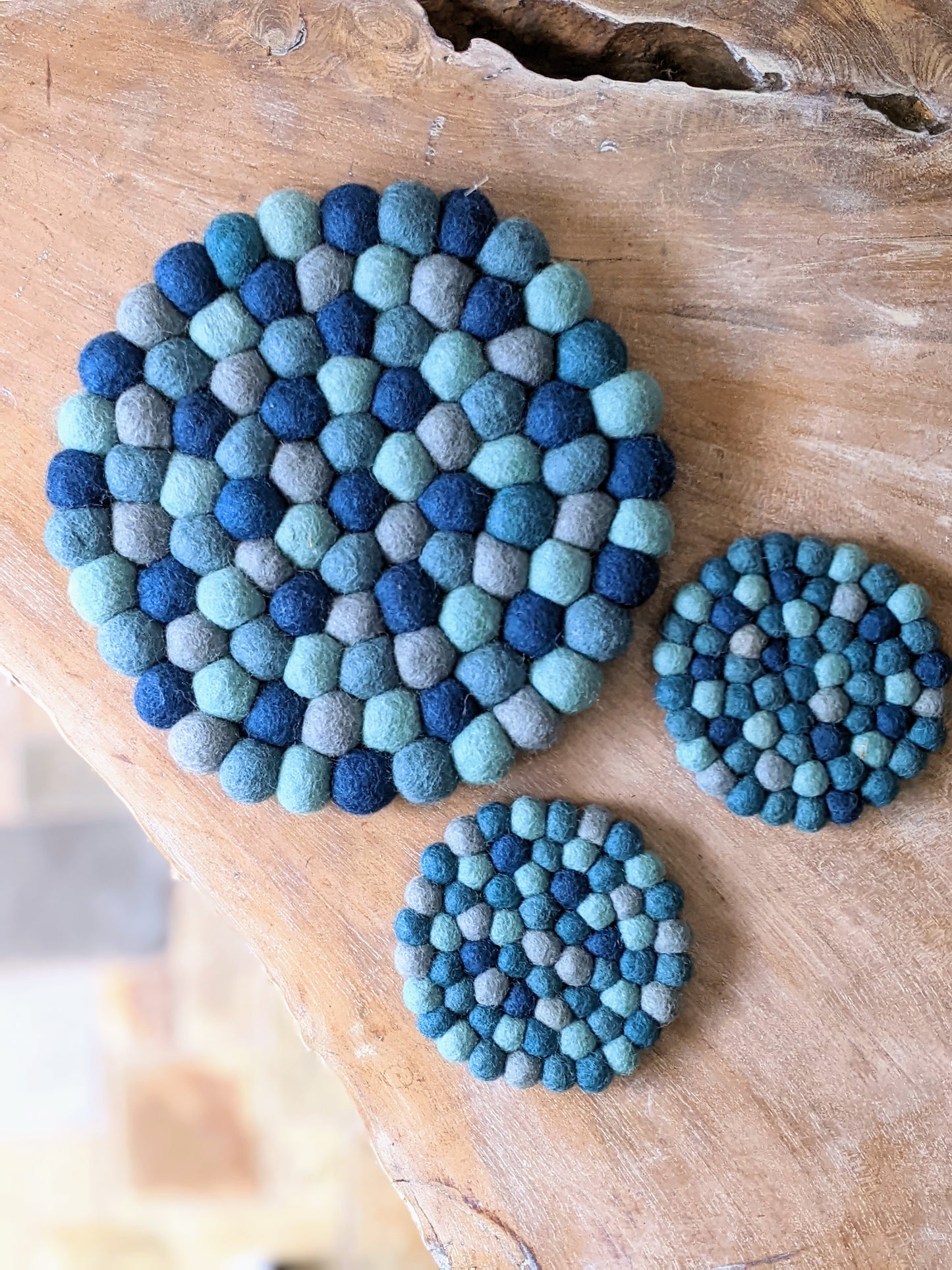 Felt Ball Trivet - Blue hues