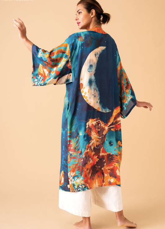 Hare and Moon Kimono Gown in Midnight
