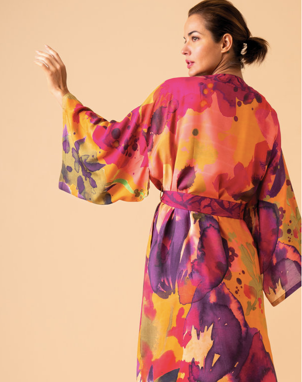 Oversized Blooms Kimono Gown in Mustard