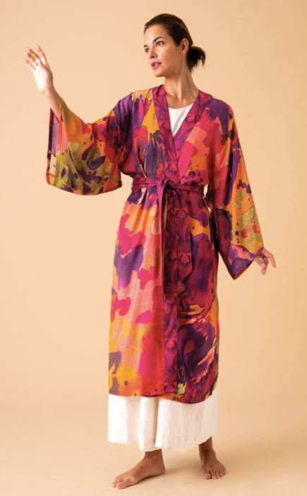 Oversized Blooms Kimono Gown in Mustard