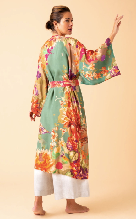 Birds and Blooms Kimono Gown in Sage