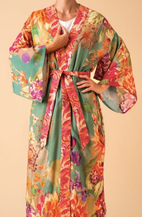 Birds and Blooms Kimono Gown in Sage