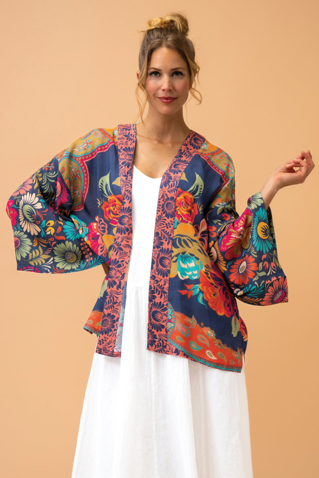 Vintage Floral Kimono Jacket in Ink