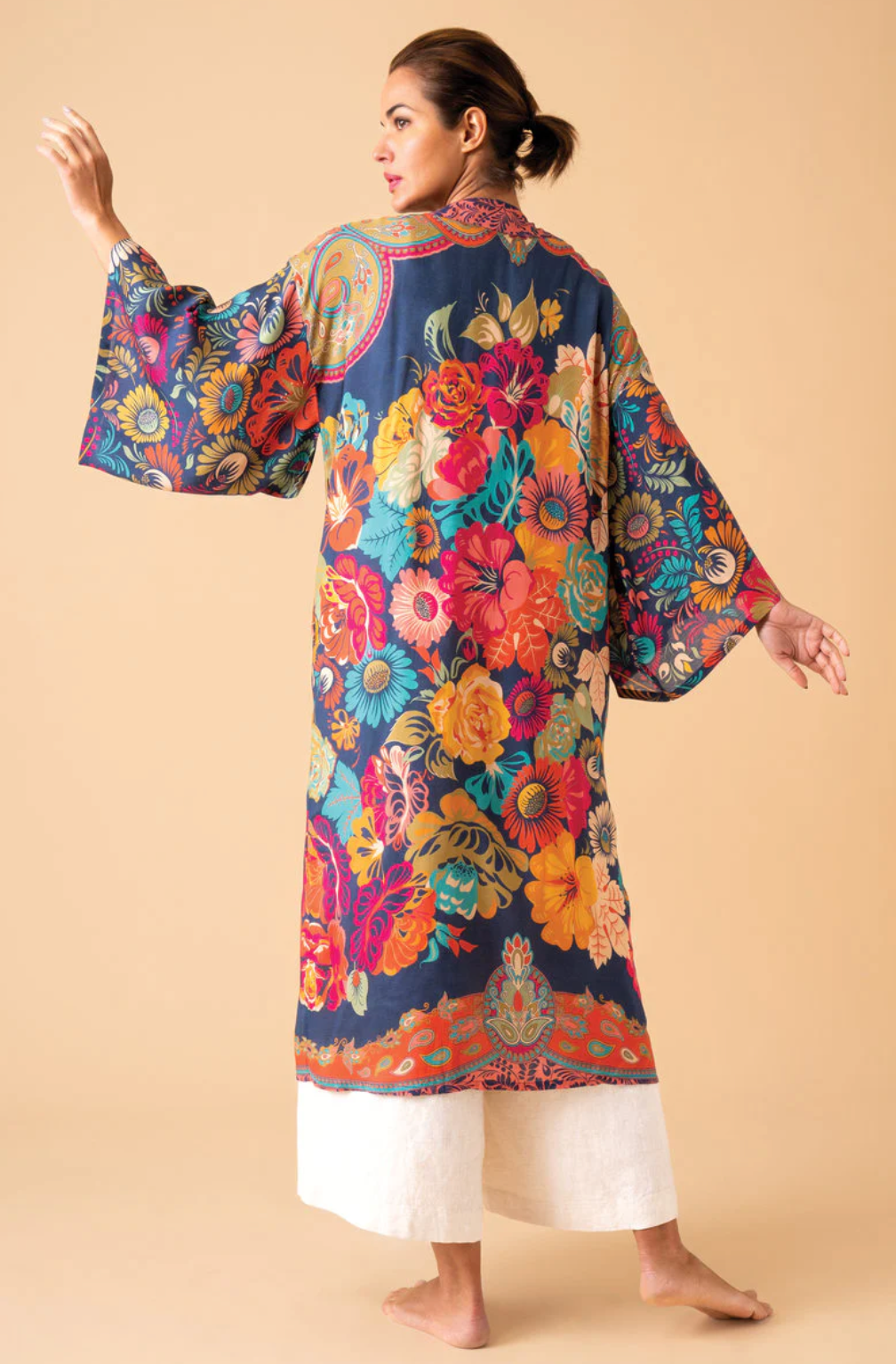 Vintage Floral Kimono Gown in Ink