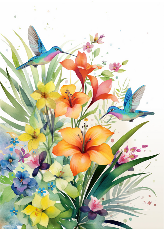 Hummingbirds and flowers Card