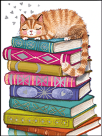 Sleepy Cat on Books - Mini card