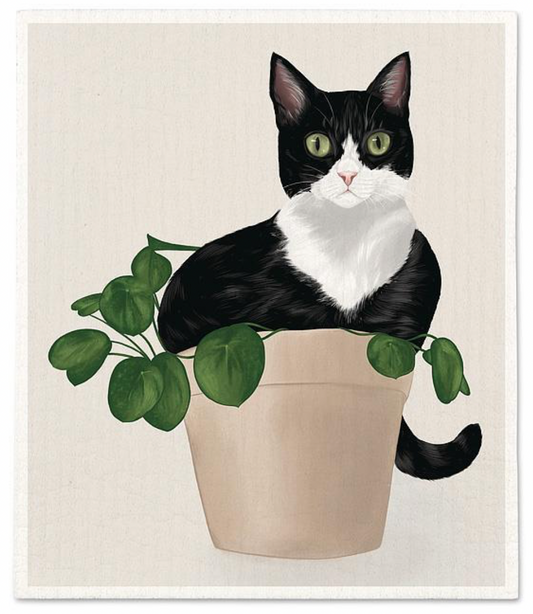 Cat in a Plant Dishcloth