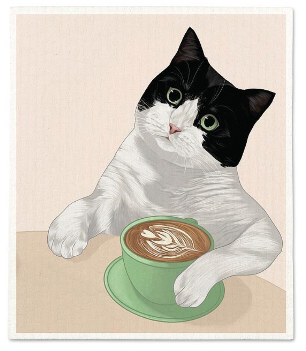 Cat & Latte Dishcloth