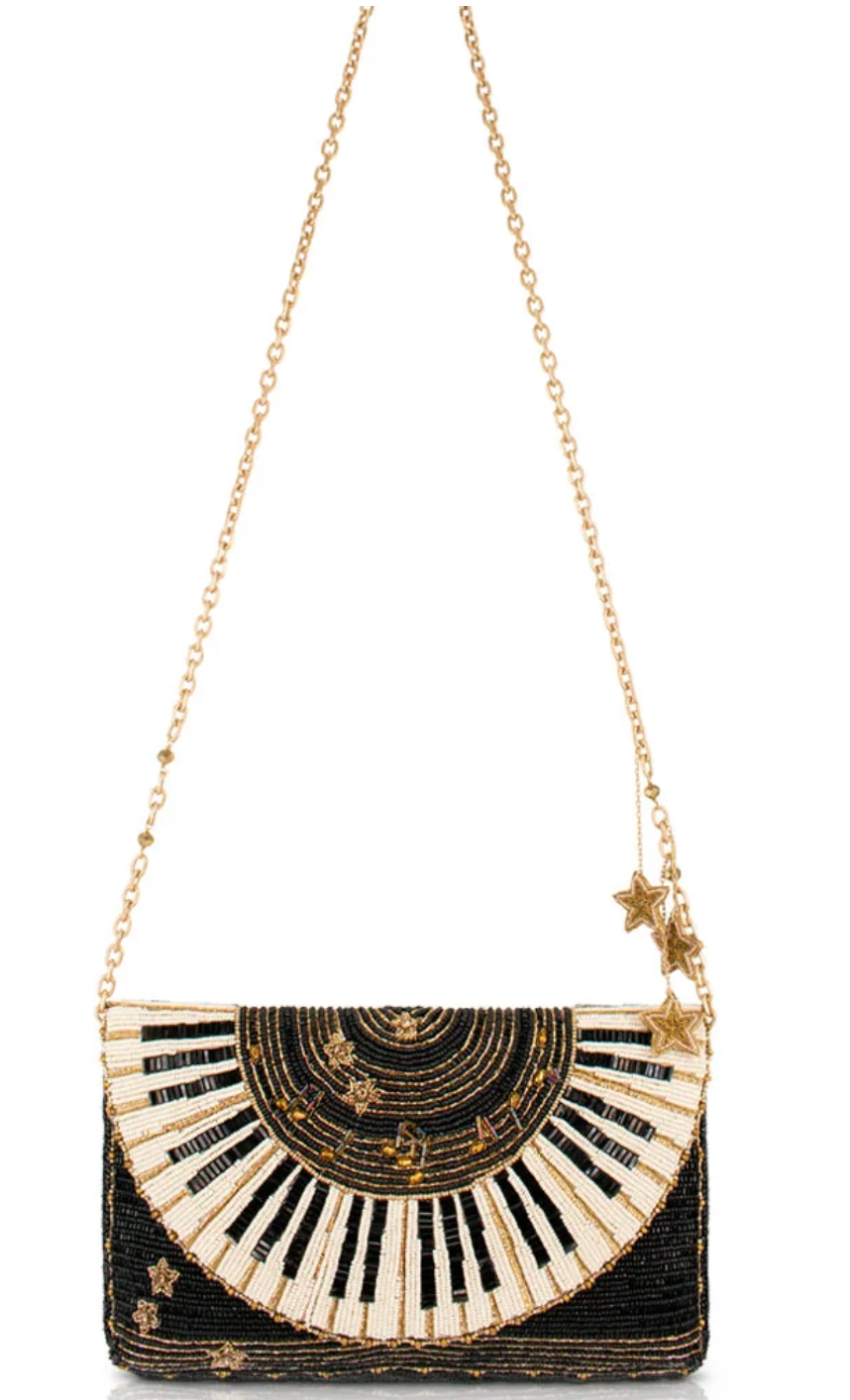 Let It Play Piano Keys Music Notes Beaded Crossbody Handbag