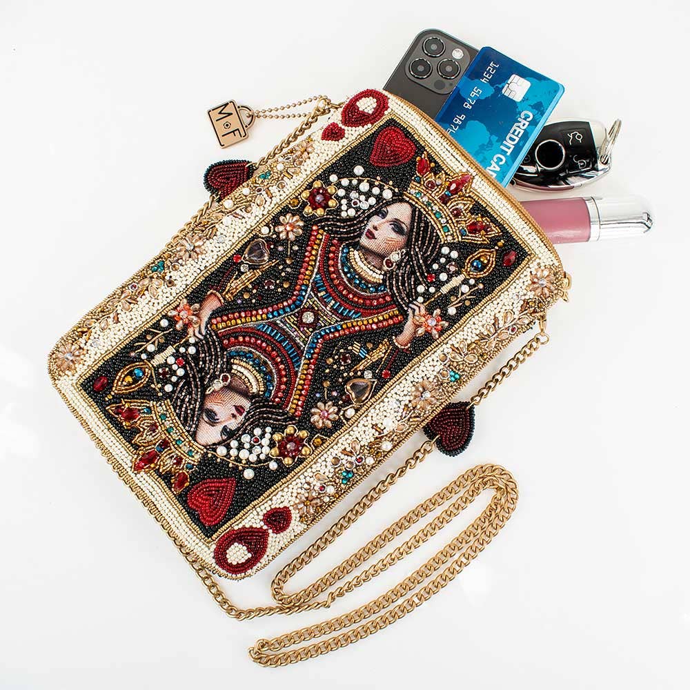 The Queen Beaded Queen Playing Card Crossbody Clutch