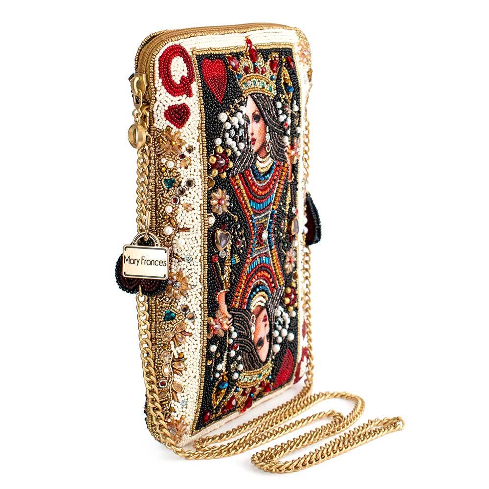 The Queen Beaded Queen Playing Card Crossbody Clutch