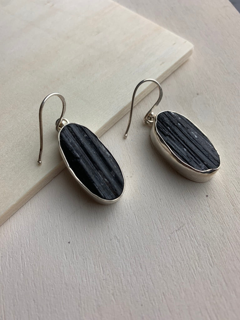 Long Oval Earrings- Black Tourmaline