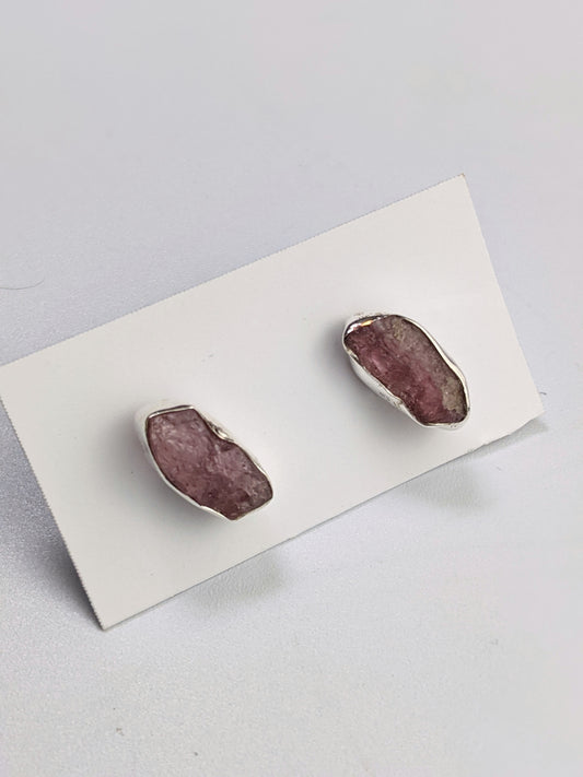 Raw Rose Quartz Studs