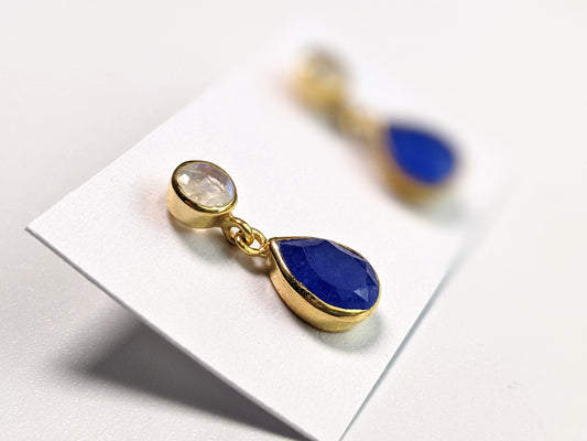 Bonita Earring- Moonstone/ Cobalt Blue Chalcedony