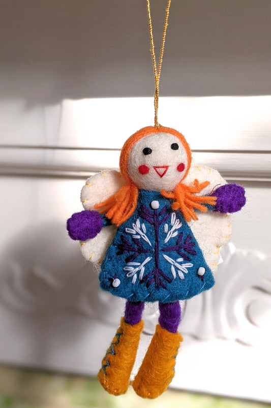 Felt Winter Fairy in a Blue Dress