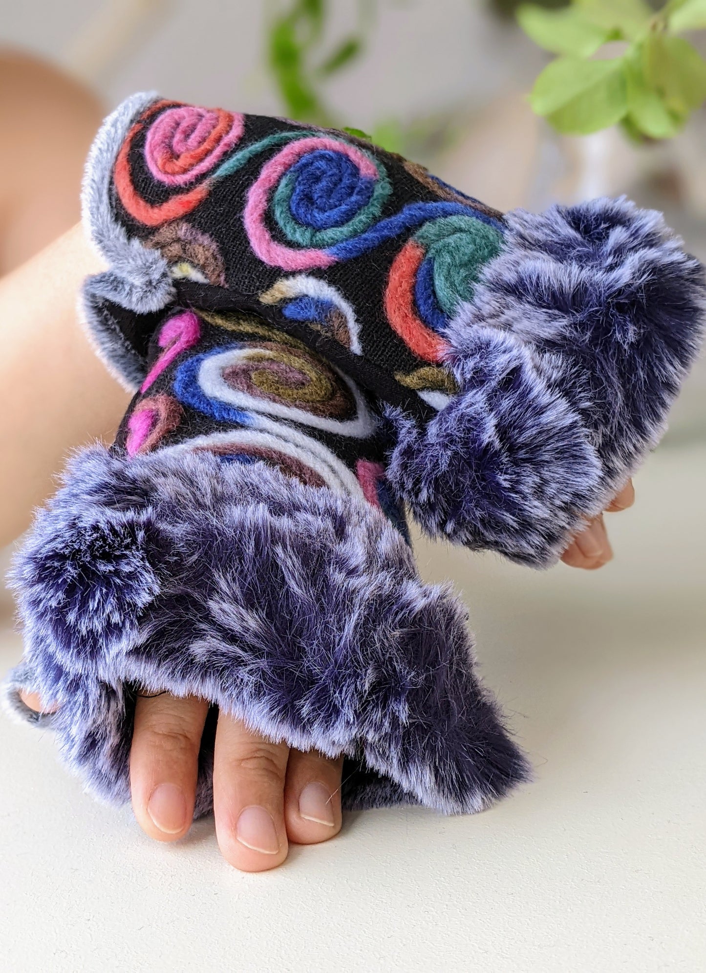 Fingerless gloves- Swirls Multi colour