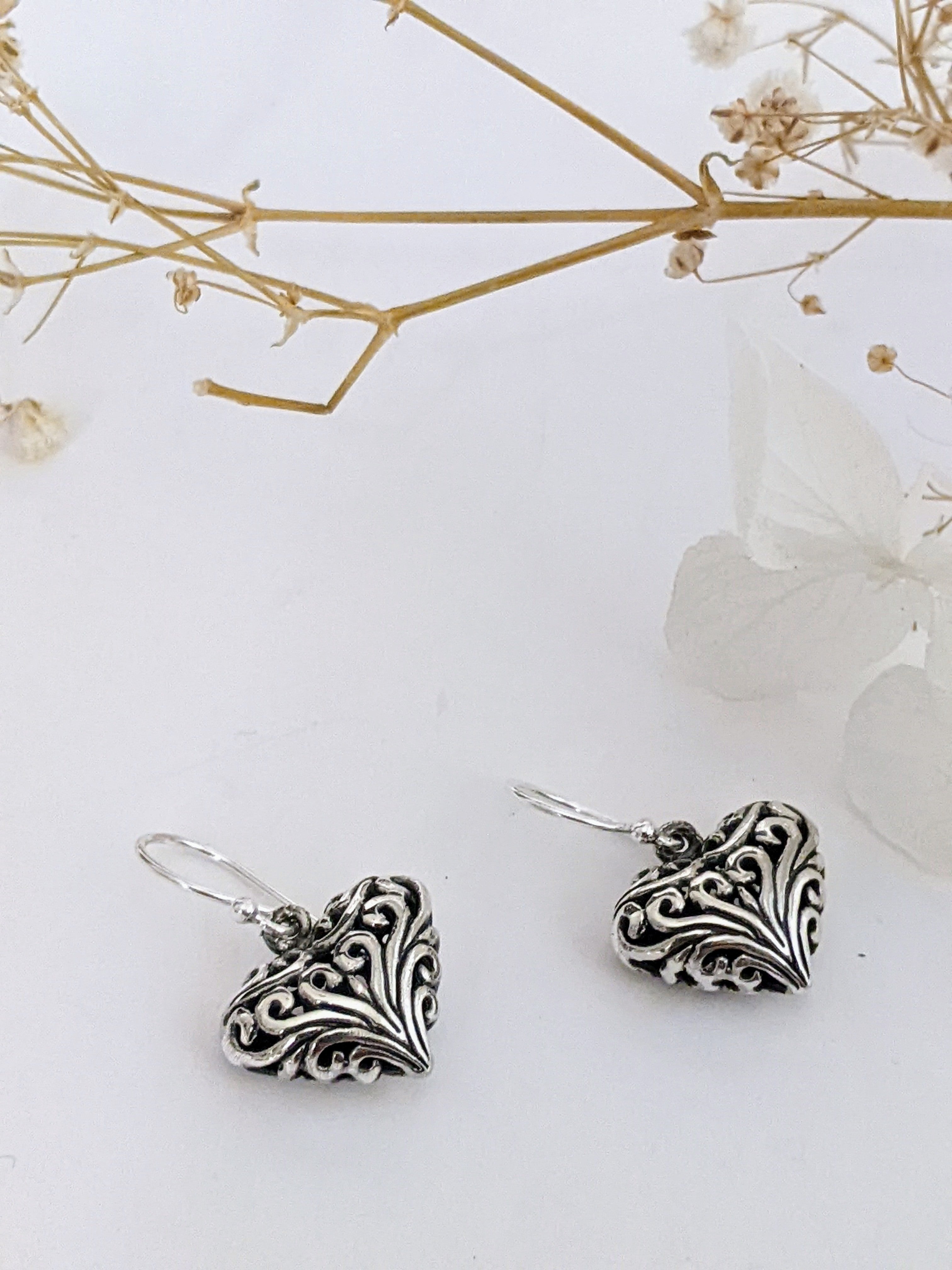 Petite Filigree Heart Earrings