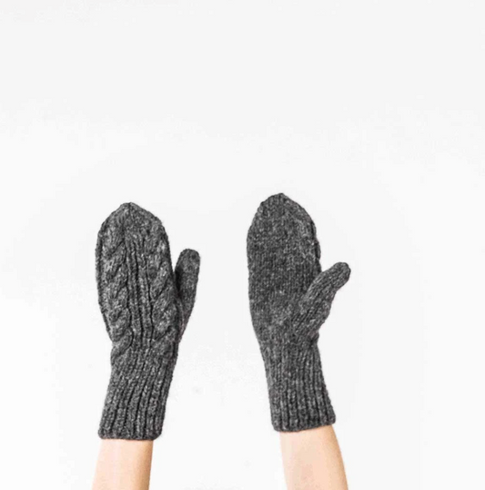 HAND KNIT ALPACA MITTENS CHARCOAL