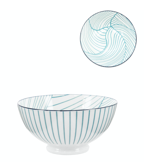 Teal Linear Leaf Bowl- Porcelain 22 oz 6" Diameter