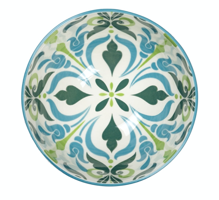 Teal filigree Bowl- Porcelain 8 oz 4.5" Diameter