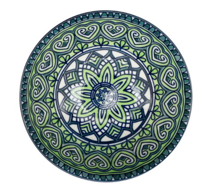 Green Mandala Bowl- Porcelain 8 oz 4.5" Diameter