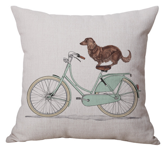 Dog on Bike Pillow