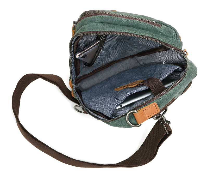 Multifunction Waxed Canvas Sling Bag- Olive