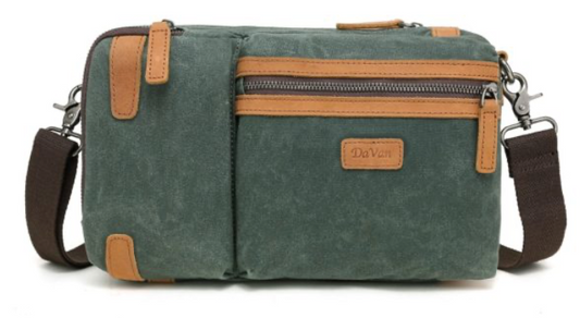 Multifunction Waxed Canvas Sling Bag- Green