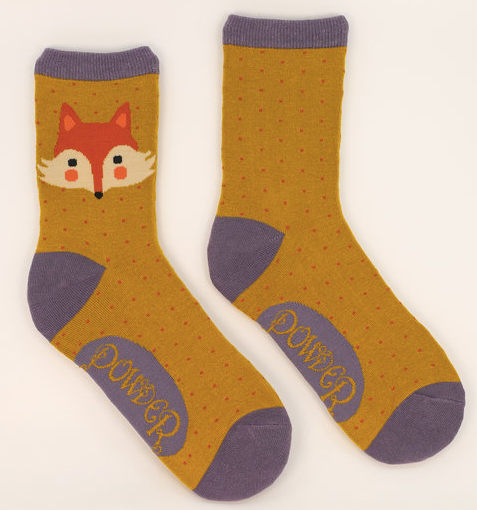 Cheeky Fox Face Ankle Socks - Mustard